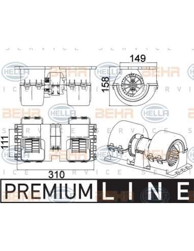 Ventilador habitáculo Hella 8EW 351 043-091 - Soplador hab. +carcasa DAF CF65 / P ACCAR BEHR HELLA SERVICE  PREMIUM LINE 