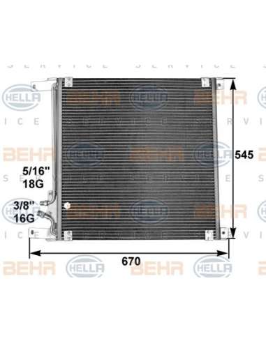 Condensador, aire acondicionado Hella 8FC 351 301-021 - Condensador MAN  M2000L BEHR HELLA SERVICE  PREMIUM LINE 