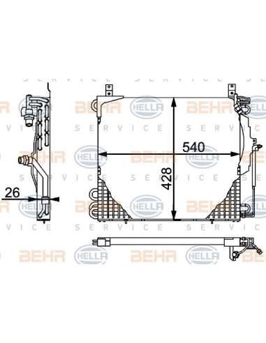 Condensador, aire acondicionado Hella 8FC 351 301-481 - Condensador MB E-CL. (W124) BEHR HELLA SERVICE  PREMIUM LINE 