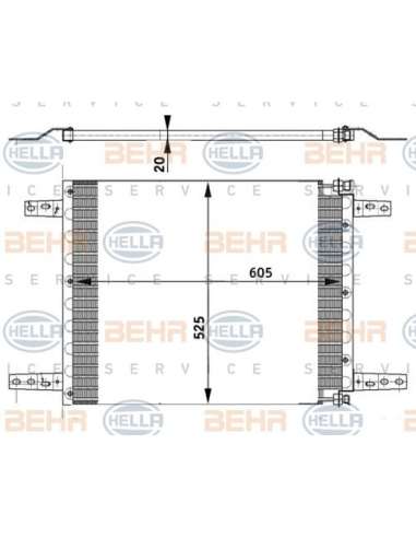 Condensador, aire acondicionado Hella 8FC 351 302-031 - Condensador SCANIA 142 R/T 81~96 BEHR HELLA SERVICE  PREMIUM LINE 