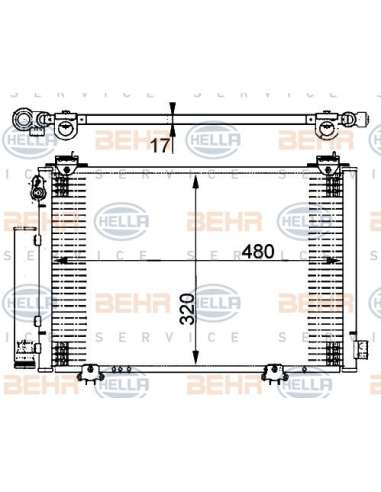 Condensador, aire acondicionado Hella 8FC 351 302-201 - Condensador TOYOTA YARIS (RHD) BEHR HELLA SERVICE  PREMIUM LINE 