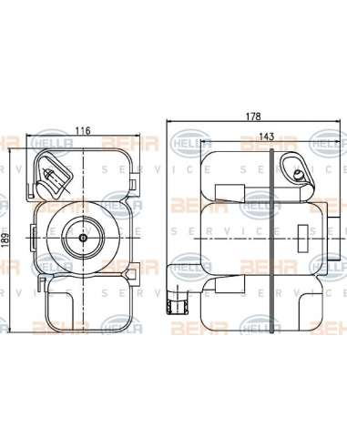 Depósito compensación, refrigerante Hella 8MA 376 789-741 - Depósito Expansión VOLVO S60/ V70/  S80/ XC90 BEHR HELLA SER...