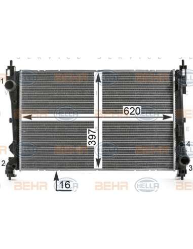 Radiador, refrigeración del motor Hella 8MK 376 900-204 - Radiador FIAT DOBLÒ 1.3 BEHR HELLA SERVICE  PREMIUM LINE 