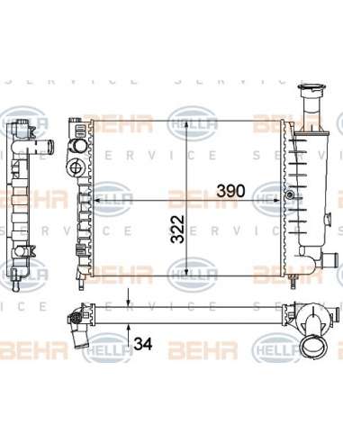 Radiador, refrigeración del motor Hella 8MK 376 901-121 - Radiador CITROEN AX BEHR HELLA SERVICE  PREMIUM LINE 