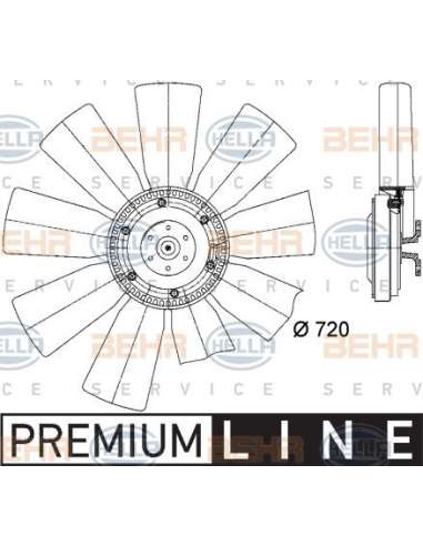 Ventilador, refrigeración del motor Hella 8MV 376 727-091 - Embrague Visco + helice RENAULT KER AX / PREMIUM BEHR HELLA ...