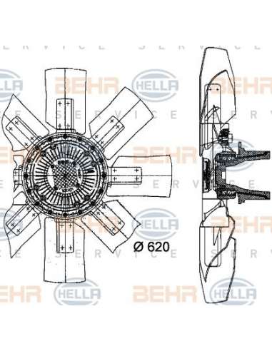 Ventilador, refrigeración del motor Hella 8MV 376 727-381 - Embrague Visco + helice MB NG 85 BEHR HELLA SERVICE  PREMIUM...