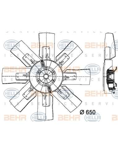 Ventilador, refrigeración del motor Hella 8MV 376 728-131 - Embrague Visco + helice MAN NG / NL  / IVECO BEHR HELLA SERV...