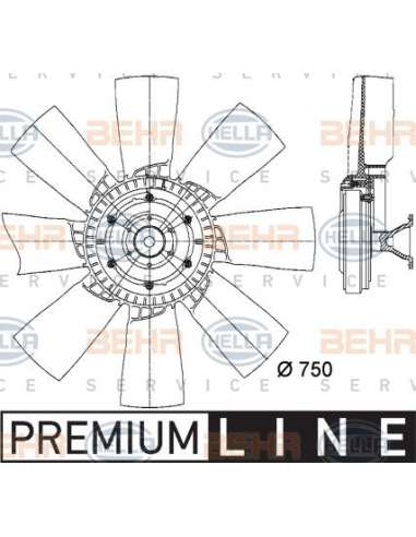 Ventilador, refrigeración del motor Hella 8MV 376 728-371 - Embrague Visco + helice SCANIA 124 BEHR HELLA SERVICE  PREMI...