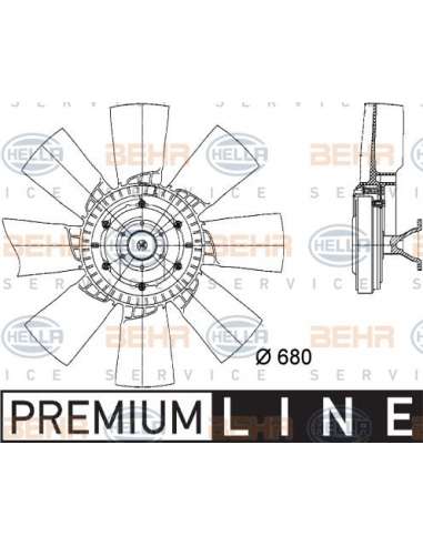 Ventilador, refrigeración del motor Hella 8MV 376 728-391 - Embrague Visco + helice SCANIA P124 BEHR HELLA SERVICE  PREM...