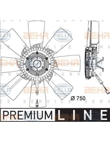 Ventilador, refrigeración del motor Hella 8MV 376 734-321 - Embrag Visco +hélice ele SCANIA R D 11/12/16 BEHR HELLA SERV...