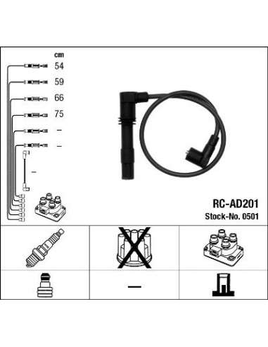 Juego de cables de encendido Ngk 0501 - RC-AD201 NGK501JGO.CABLES