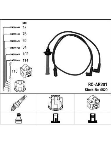 Juego de cables de encendido Ngk 0520 - RC-AR201 NGK520JGO.CABLES