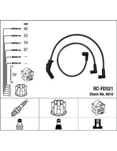 Juego de cables de encendido Ngk 0616 - RC-FD521 NGK616JGO.CABLES