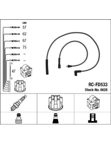 Juego de cables de encendido Ngk 0628 - RC-FD533 NGK628JGO.CABLES