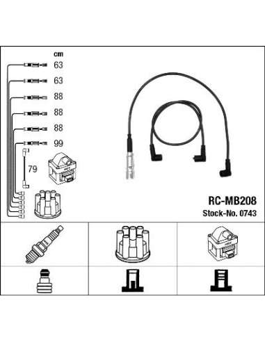 Juego de cables de encendido Ngk 0743 - RC-MB208 NGK743JGO.CABLES