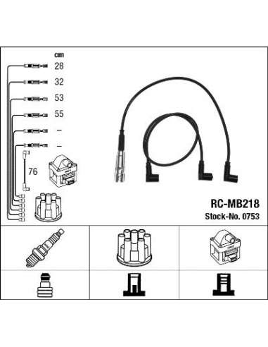 Juego de cables de encendido Ngk 0753 - RC-MB218 NGK753JGO.CABLES