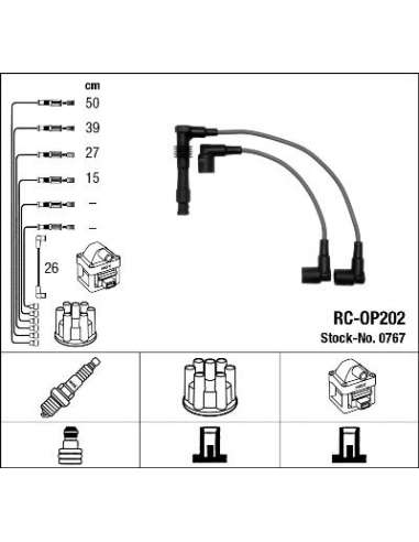 Juego de cables de encendido Ngk 0767 - RC-OP202 NGK767JGO.CABLES