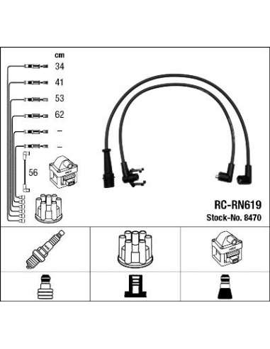 Juego de cables de encendido Ngk 8470 - RC-RN619 NGKJGO.CABLES