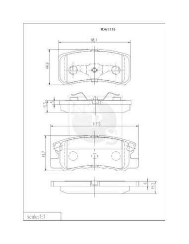Juego de pastillas de freno Tras. Nps M361I16 - M361I16 PASTILLAS DE FRENO TRASERO