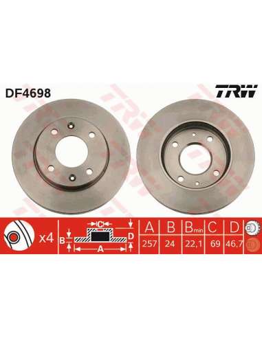 Disco de freno Trw DF4698 - TRW JGO DISCOS FRENO