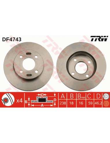 Disco de freno Trw DF4743 - TRW JGO DISCOS FRENO