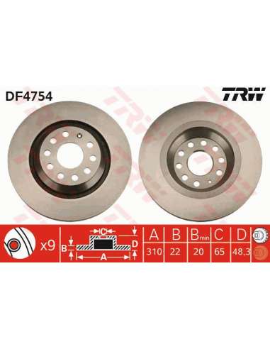 Disco de freno Trw DF4754 - TRW JGO DISCOS FRENO