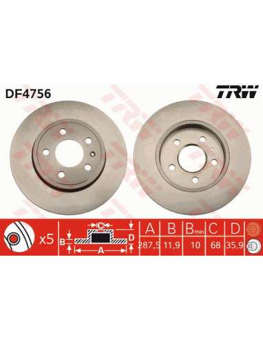 Disco de freno Trw DF4756 - TRW JGO DISCOS FRENO