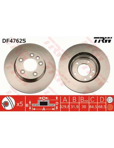 Disco de freno Trw DF4762S - TRW DISCO FRENO DEL. IZQUIE