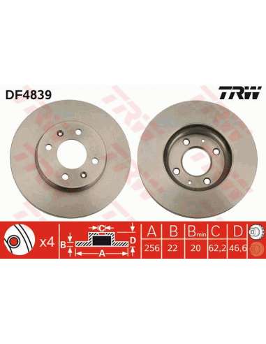 Disco de freno Trw DF4839 - TRW JGO DISCOS FRENO