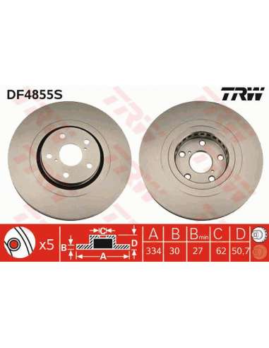 Disco de freno Trw DF4855S - TRW DISCO FRENO DEL. IZQUIE