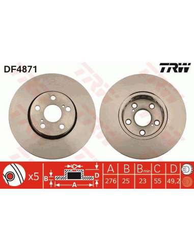 Disco de freno Trw DF4871 - TRW JGO DISCOS FRENO