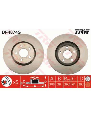 Disco de freno Trw DF4874S - TRW DISCO FRENO