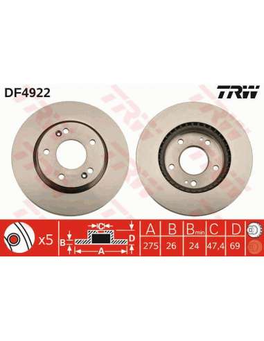 Disco de freno Trw DF4922 - TRW JGO DISCOS FRENO