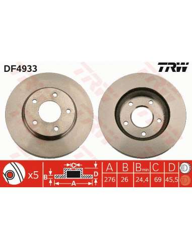 Disco de freno Trw DF4933 - TRW JGO DISCOS FRENO