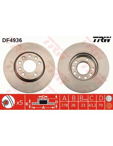 Disco de freno Trw DF4936 - TRW JGO DISCOS FRENO