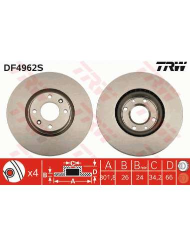 Disco de freno Trw DF4962S - TRW DISCO FRENO