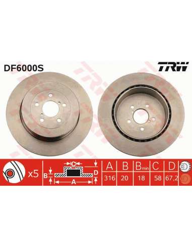 Disco de freno Trw DF6000S - TRW DISCO FRENO PROEQUIP