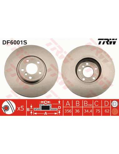 Disco de freno Trw DF6001S - TRW DISCO FRENO PROEQUIP