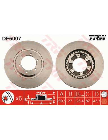 Disco de freno Trw DF6007 - TRW JGO DISCOS FRENO PROEQUIP