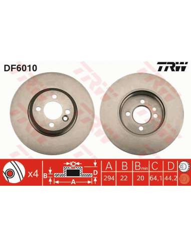 Disco de freno Trw DF6010 - TRW JGO DISCOS FRENO PROEQUIP