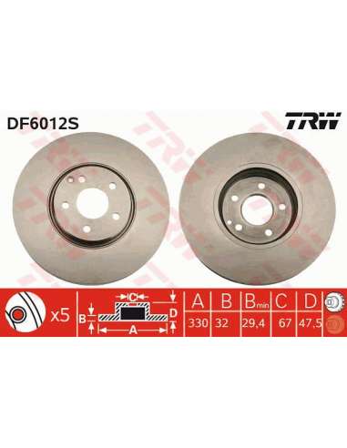 Disco de freno Trw DF6012S - TRW DISCO FRENO PROEQUIP