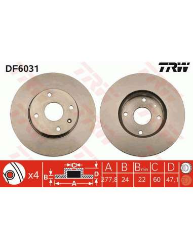 Disco de freno Trw DF6031 - TRW JGO DISCOS FRENO PROEQUIP