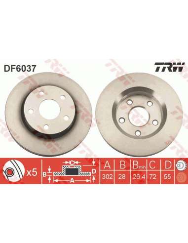 Disco de freno Trw DF6037 - TRW JGO DISCOS FRENO PROEQUIP