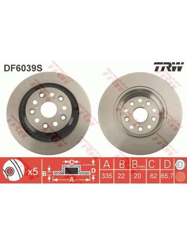 Disco de freno Trw DF6039S - TRW DISCO FRENO TRA. DERECH PROEQUIP