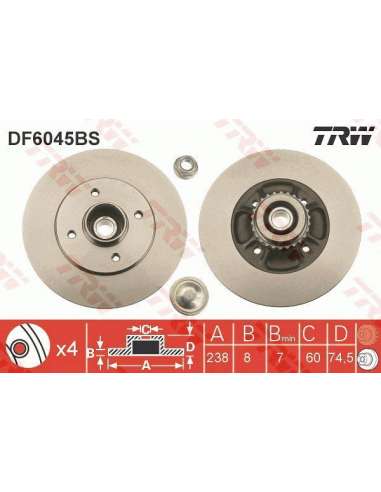 Disco de freno Trw DF6045BS - DISCO DE FRENO CON RODAMIE PROEQUIP