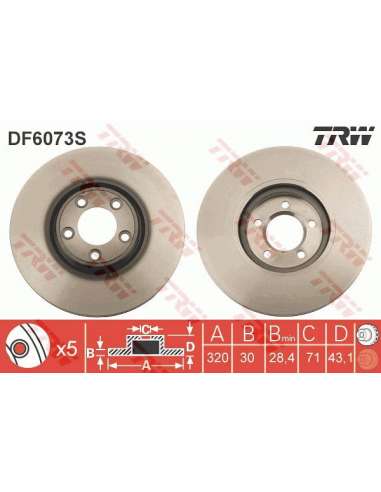 Disco de freno Trw DF6073S - TRW DISCO FRENO PROEQUIP