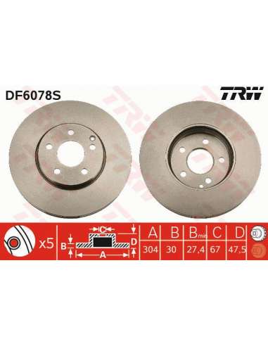 Disco de freno Trw DF6078S - TRW DISCO FRENO PROEQUIP