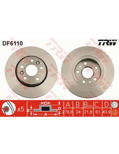 Disco de freno Trw DF6110 - TRW JGO DISCOS FRENO PROEQUIP