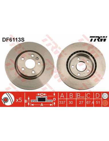 Disco de freno Trw DF6113S - TRW DISCO FRENO PROEQUIP