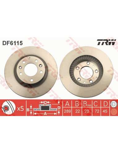 Disco de freno Trw DF6115 - TRW JGO DISCOS FRENO PROEQUIP